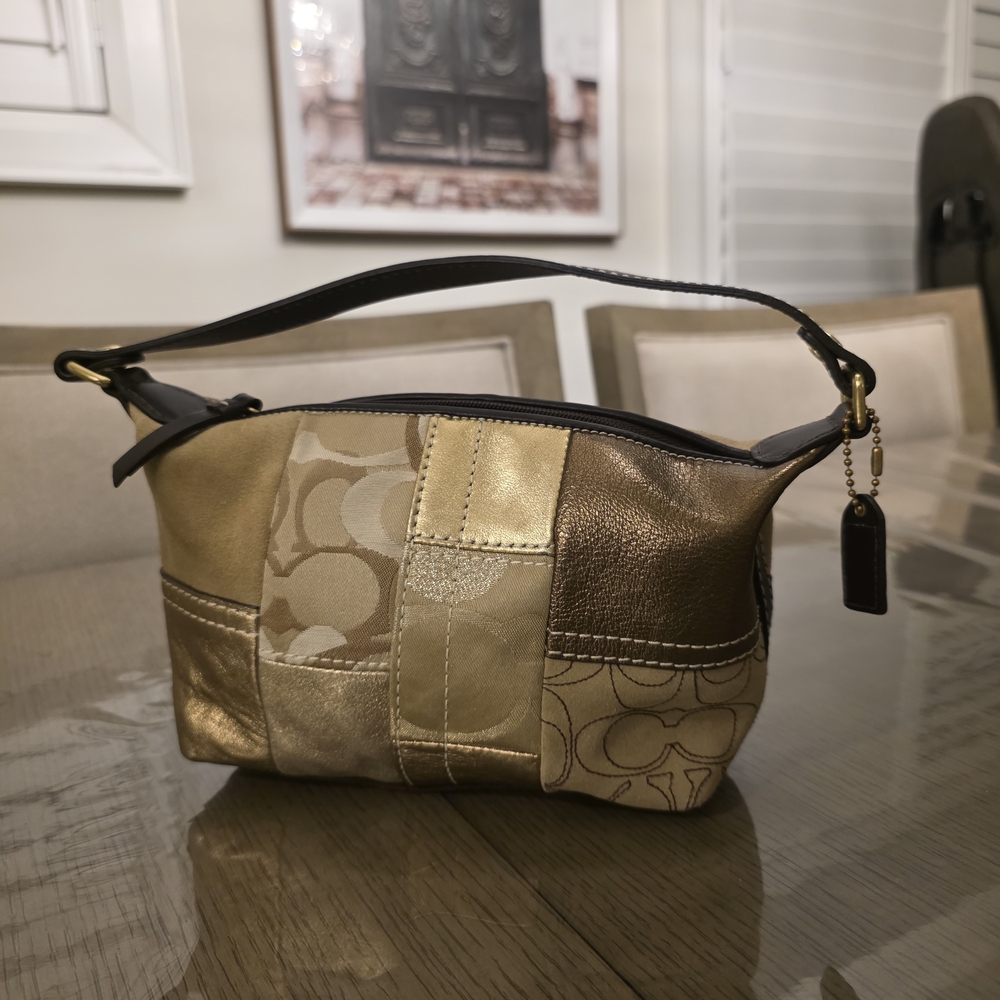 Coach Gold and Brown Patchwork Shoulder Bag